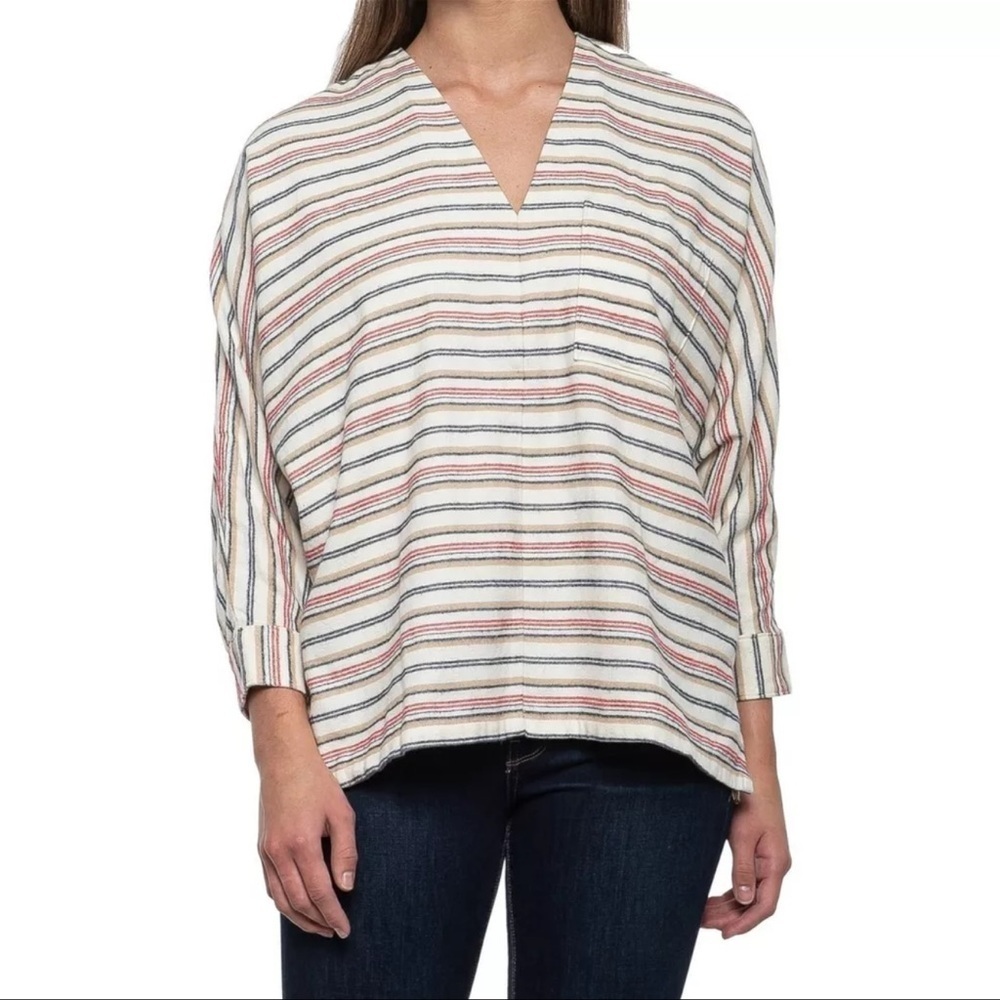 Woolrich Size Medium Striped Flannel Popover Shirt Poncho Style Dolman Sleeve